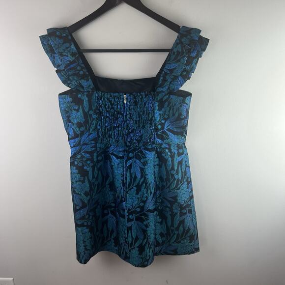 Lilly Pulitzer Lolina Brocade Skirted Romper Size 14 Ruffle Smocked Blue Green - Picture 7 of 10